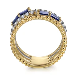 Best Gabriel & Co. Wide Band Easy-Stack Ring 14K White and Yellow Gold Diamond and Blue Sapphire 0.2ct