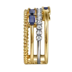 Best Gabriel & Co. Wide Band Easy-Stack Ring 14K White and Yellow Gold Diamond and Blue Sapphire 0.2ct