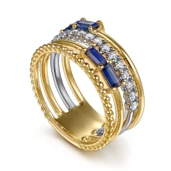 Best Gabriel & Co. Wide Band Easy-Stack Ring 14K White and Yellow Gold Diamond and Blue Sapphire 0.2ct