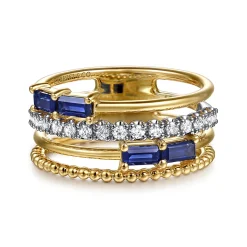 Best Gabriel & Co. Wide Band Easy-Stack Ring 14K White and Yellow Gold Diamond and Blue Sapphire 0.2ct