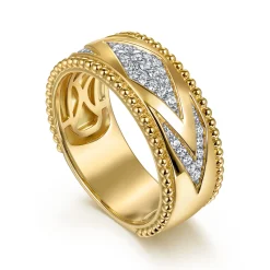 Best Gabriel & Co. Wide Band Ring Chevron 14K Yellow Gold Diamond 0.18ct Bujukan