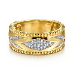 Best Gabriel & Co. Wide Band Ring Chevron 14K Yellow Gold Diamond 0.18ct Bujukan