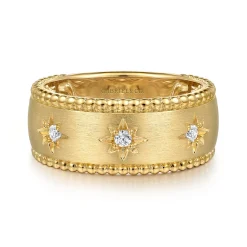 Hot Gabriel & Co. Wide Band Ring 14K Yellow Gold Diamond 0.08ct Bujukan