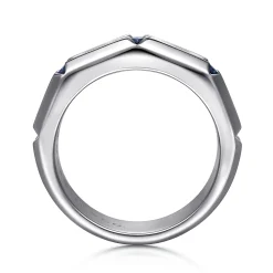 New Gabriel & Co. Wide Band Stations in Horizontal Brush Finish 925 Sterling Silver Sapphire