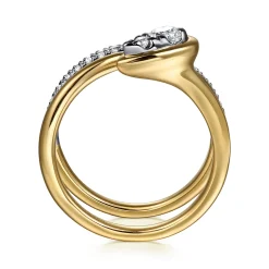 New Gabriel & Co. Wide Band Wrap Ring 14K White and Yellow Gold Diamond 0.5ct