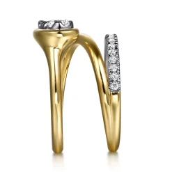 New Gabriel & Co. Wide Band Wrap Ring 14K White and Yellow Gold Diamond 0.5ct