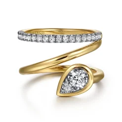 New Gabriel & Co. Wide Band Wrap Ring 14K White and Yellow Gold Diamond 0.5ct