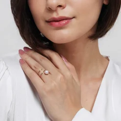 Gabriel & Co. Wide Band Wrap Ring 14K Yellow Gold Diamond and Pearl 0.02ct