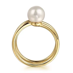 Gabriel & Co. Wide Band Wrap Ring 14K Yellow Gold Diamond and Pearl 0.02ct