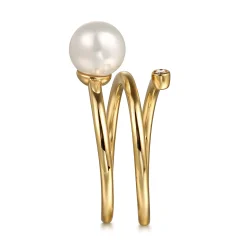 Gabriel & Co. Wide Band Wrap Ring 14K Yellow Gold Diamond and Pearl 0.02ct