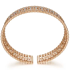 New Gabriel & Co. Wide 14K Rose Gold Cage Cuff Bracelet with Diamond Stations