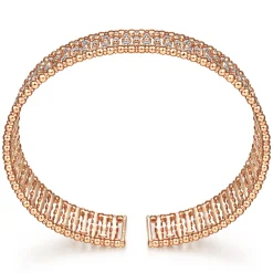 Hot Gabriel & Co. Wide 14K Rose Gold Cage Cuff Bracelet with Diamond Stations