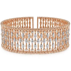 Hot Gabriel & Co. Wide 14K Rose Gold Cage Cuff Bracelet with Diamond Stations