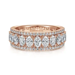 Outlet Gabriel & Co. Wide 14K Rose Gold Oval and Round Diamond Anniversary Band - 1.9 ct