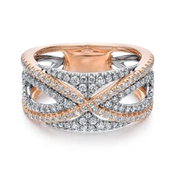 New Gabriel & Co. Wide 14K White and Rose Gold French Pave Set Diamond Anniversary Band - 0.67 ct