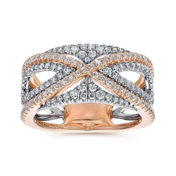 New Gabriel & Co. Wide 14K White and Rose Gold French Pave Set Diamond Anniversary Band - 0.67 ct