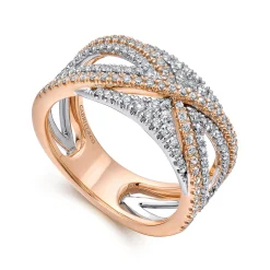 New Gabriel & Co. Wide 14K White and Rose Gold French Pave Set Diamond Anniversary Band - 0.67 ct