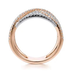 New Gabriel & Co. Wide 14K White and Rose Gold French Pave Set Diamond Anniversary Band - 0.67 ct