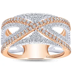 New Gabriel & Co. Wide 14K White and Rose Gold French Pave Set Diamond Anniversary Band - 0.67 ct