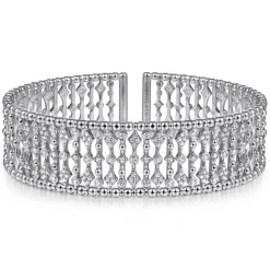 New Gabriel & Co. Wide 14K White Gold Cage Cuff Bracelet with Diamond Stations