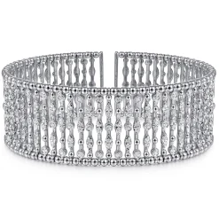 Clearance Gabriel & Co. Wide 14K White Gold Cage Cuff Bracelet with Diamond Stations
