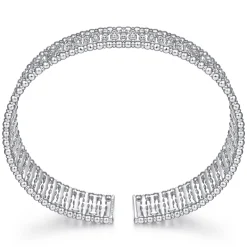 Clearance Gabriel & Co. Wide 14K White Gold Cage Cuff Bracelet with Diamond Stations