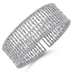 Clearance Gabriel & Co. Wide 14K White Gold Cage Cuff Bracelet with Diamond Stations
