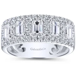 Clearance Gabriel & Co. Wide 14K White Gold Emerald Cut and Round Diamond Anniversary Band - 1.75 ct