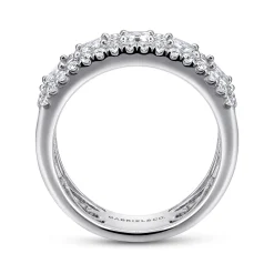 Clearance Gabriel & Co. Wide 14K White Gold Emerald Cut and Round Diamond Anniversary Band - 1.75 ct