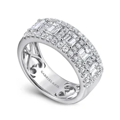 Clearance Gabriel & Co. Wide 14K White Gold Emerald Cut and Round Diamond Anniversary Band - 1.75 ct
