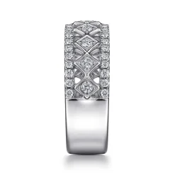 New Gabriel & Co. Wide 14K White Gold Geometric Diamond Anniversary Band - 0.5 ct