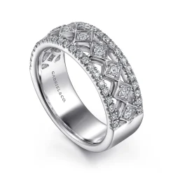 New Gabriel & Co. Wide 14K White Gold Geometric Diamond Anniversary Band - 0.5 ct