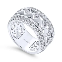 Best Gabriel & Co. Wide 14K White Gold Geometric Princess Cut and Round Diamond Anniversary Band - 1.6 ct