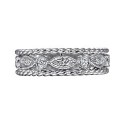 Best Gabriel & Co. Wide 14K White Gold Marquise and Round Station Diamond Anniversary Band with Twisted Rope Frame - 0.25 ct
