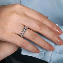 Best Gabriel & Co. Wide 14K White Gold Marquise and Round Station Diamond Anniversary Band with Twisted Rope Frame - 0.25 ct