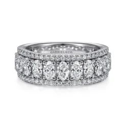 New Gabriel & Co. Wide 14K White Gold Oval and Round Diamond Anniversary Band - 1.8 ct