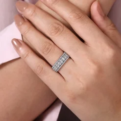 New Gabriel & Co. Wide 14K White Gold Oval and Round Diamond Anniversary Band - 1.8 ct
