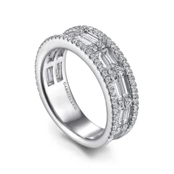 Sale Gabriel & Co. Wide 14K White Gold Round and Baguette Diamond Anniversary Band - 1.65 ct