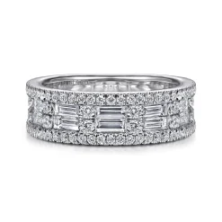 Sale Gabriel & Co. Wide 14K White Gold Round and Baguette Diamond Anniversary Band - 1.65 ct