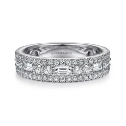 Gabriel & Co. Wide 14K White Gold Round and Baguette Diamond Anniversary Band - 1.35 ct