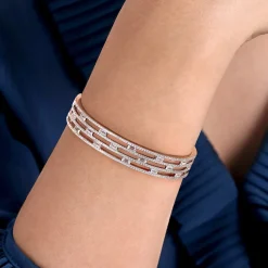 Best Gabriel & Co. Wide 14K White Gold Round and Baguette Diamond Bangle Bracelet
