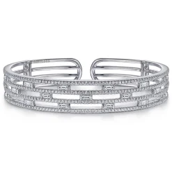 Best Gabriel & Co. Wide 14K White Gold Round and Baguette Diamond Bangle Bracelet