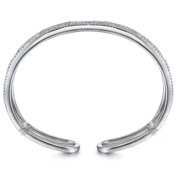 Best Gabriel & Co. Wide 14K White Gold Round and Baguette Diamond Bangle Bracelet