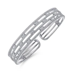 Best Gabriel & Co. Wide 14K White Gold Round and Baguette Diamond Bangle Bracelet