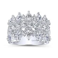 Sale Gabriel & Co. Wide 14K White Gold Round and Pear Shaped Diamond Anniversary Band - 2.65 ct