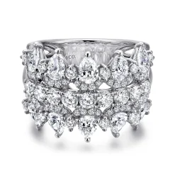 Sale Gabriel & Co. Wide 14K White Gold Round and Pear Shaped Diamond Anniversary Band - 2.65 ct
