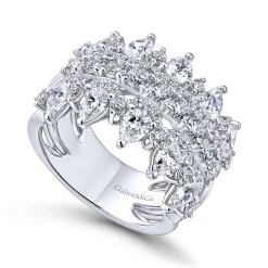 Sale Gabriel & Co. Wide 14K White Gold Round and Pear Shaped Diamond Anniversary Band - 2.65 ct