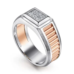 Outlet Gabriel & Co. Wide 14K White-Rose Gold Ring with Pave Diamonds in High Polished Finish