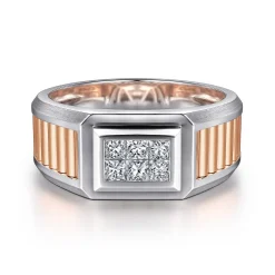 Outlet Gabriel & Co. Wide 14K White-Rose Gold Ring with Pave Diamonds in High Polished Finish