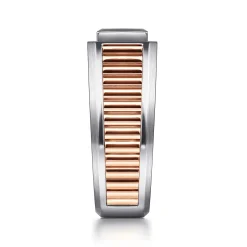 Outlet Gabriel & Co. Wide 14K White-Rose Gold Ring with Pave Diamonds in High Polished Finish